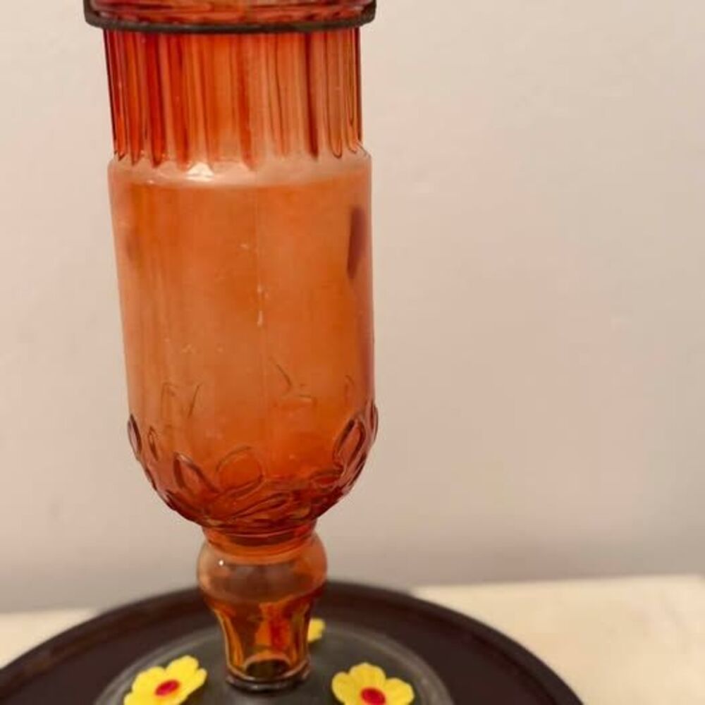 Vintage Red Glass Hummingbird Feeder